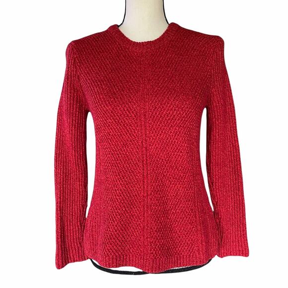 Madewell Hexcomb Texture Crew Neck High Low Hem Sweater Women’s Red Size M - Picture 2 of 7